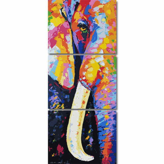 Painting by Numbers Elephant Tusk Modern Animal Art 3 Panel (Triptych)