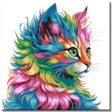 Painting by numbers cat in rainbow colors