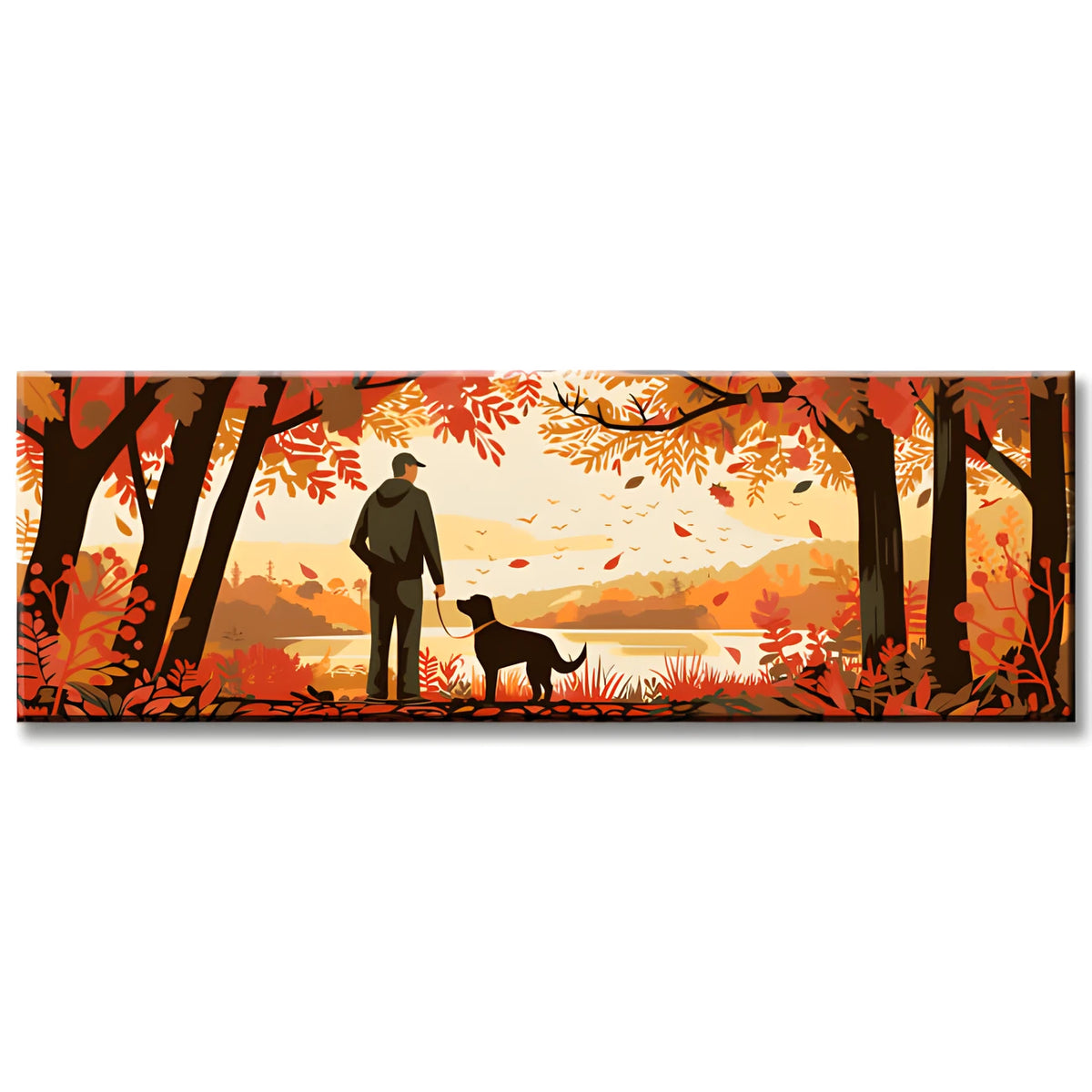 Paint by Numbers Panorama - Man with Dog in Autumn