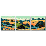 Paint by Numbers Triptych Landscape with Trees and Hills 3-panel