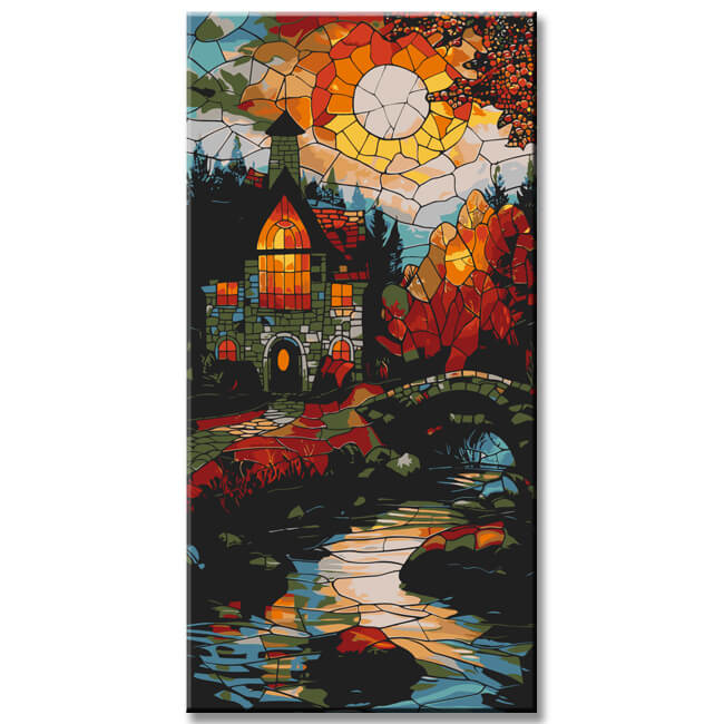 Painting by Numbers Panoramic House with Sun with Tiffany Style