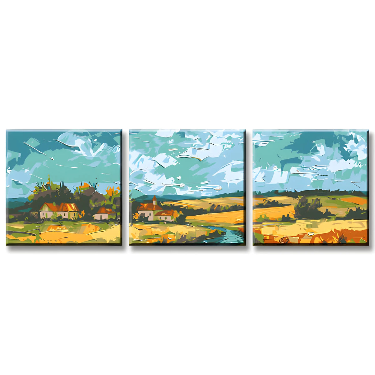 Paint by Numbers Triptych Wheat Field Landscape 3-panel