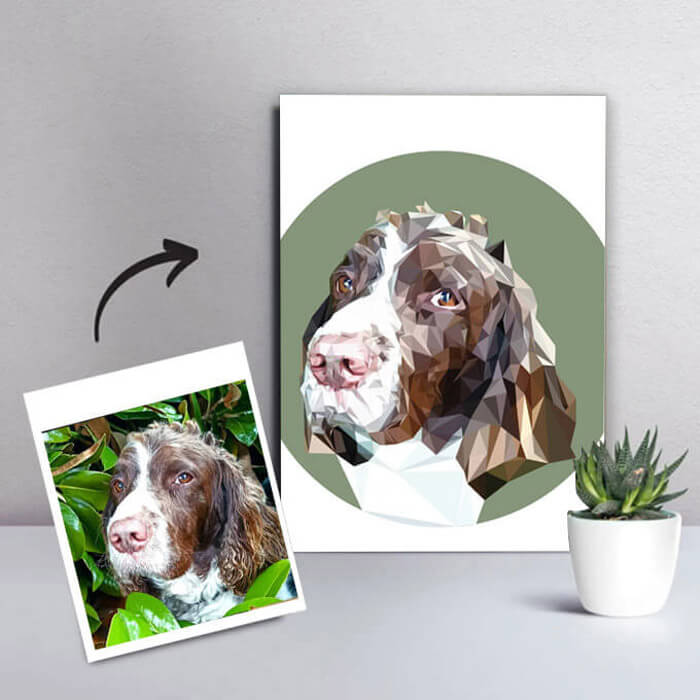 Polygon art style portrait printed on canvas