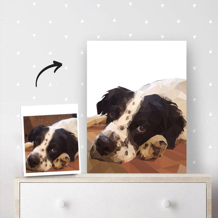 Polygon art style portrait printed on canvas