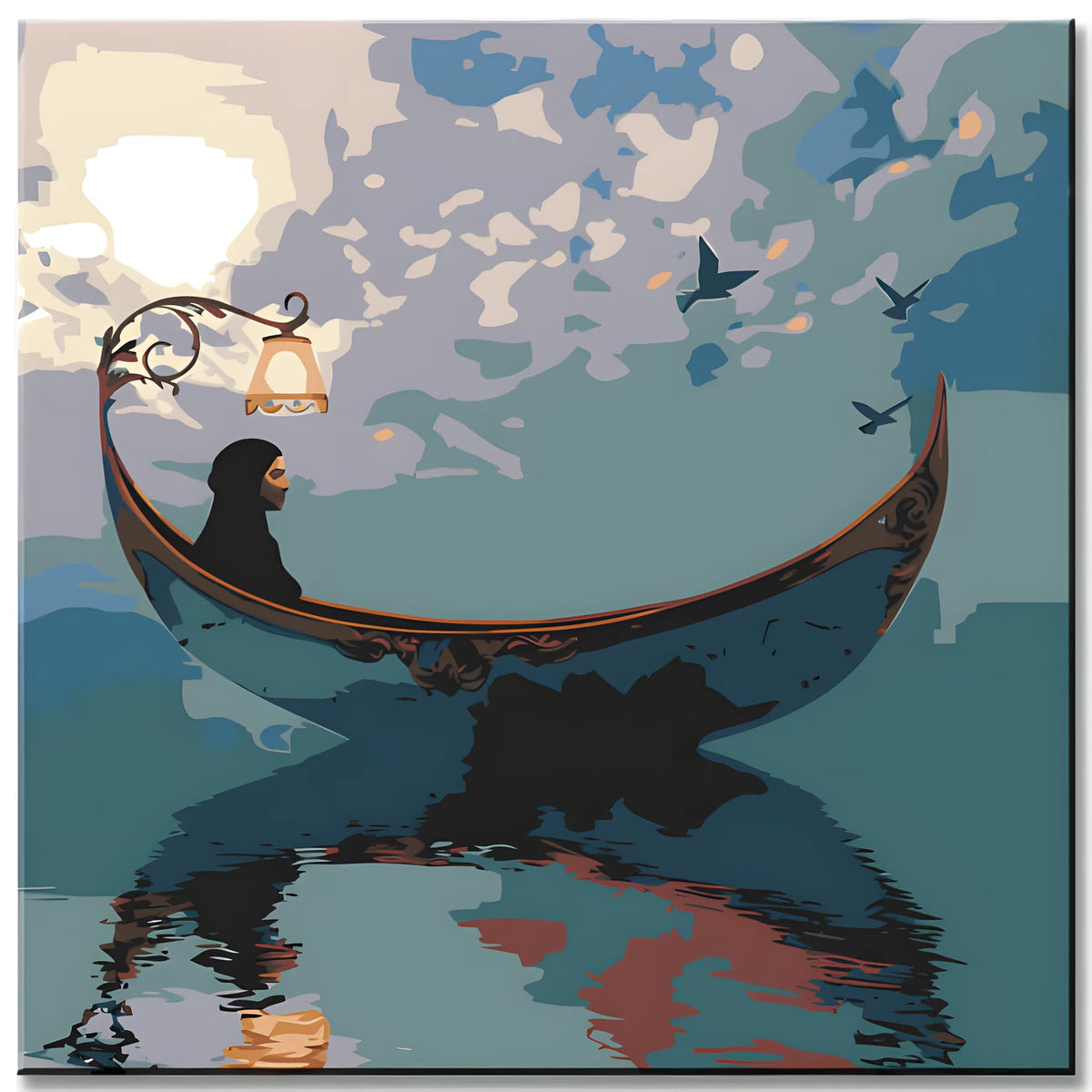 Paint by Numbers Abstract Art Alone in a Boat