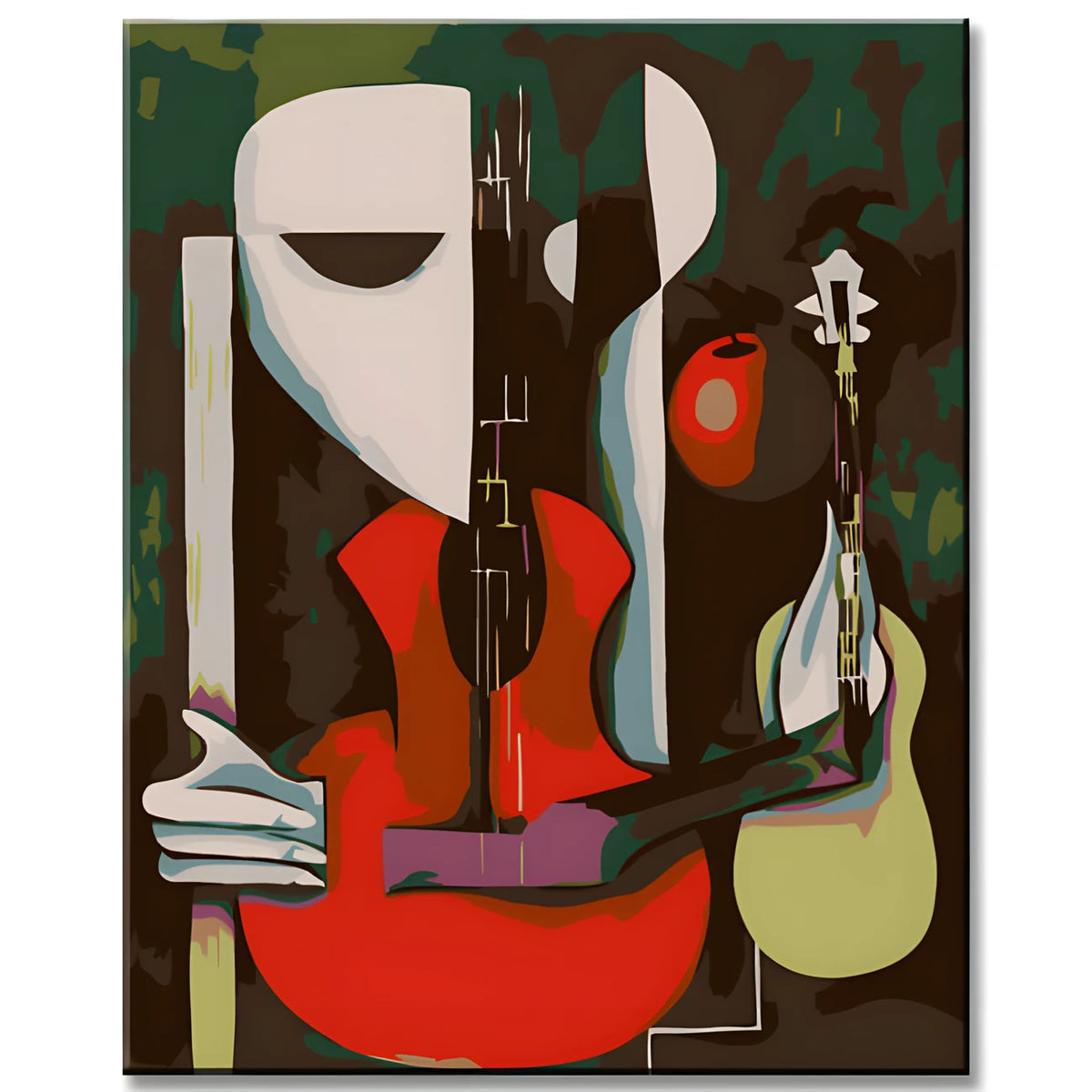 Paint by numbers painting of a woman playing guitar