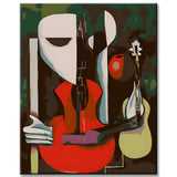 Paint by numbers painting of a woman playing guitar
