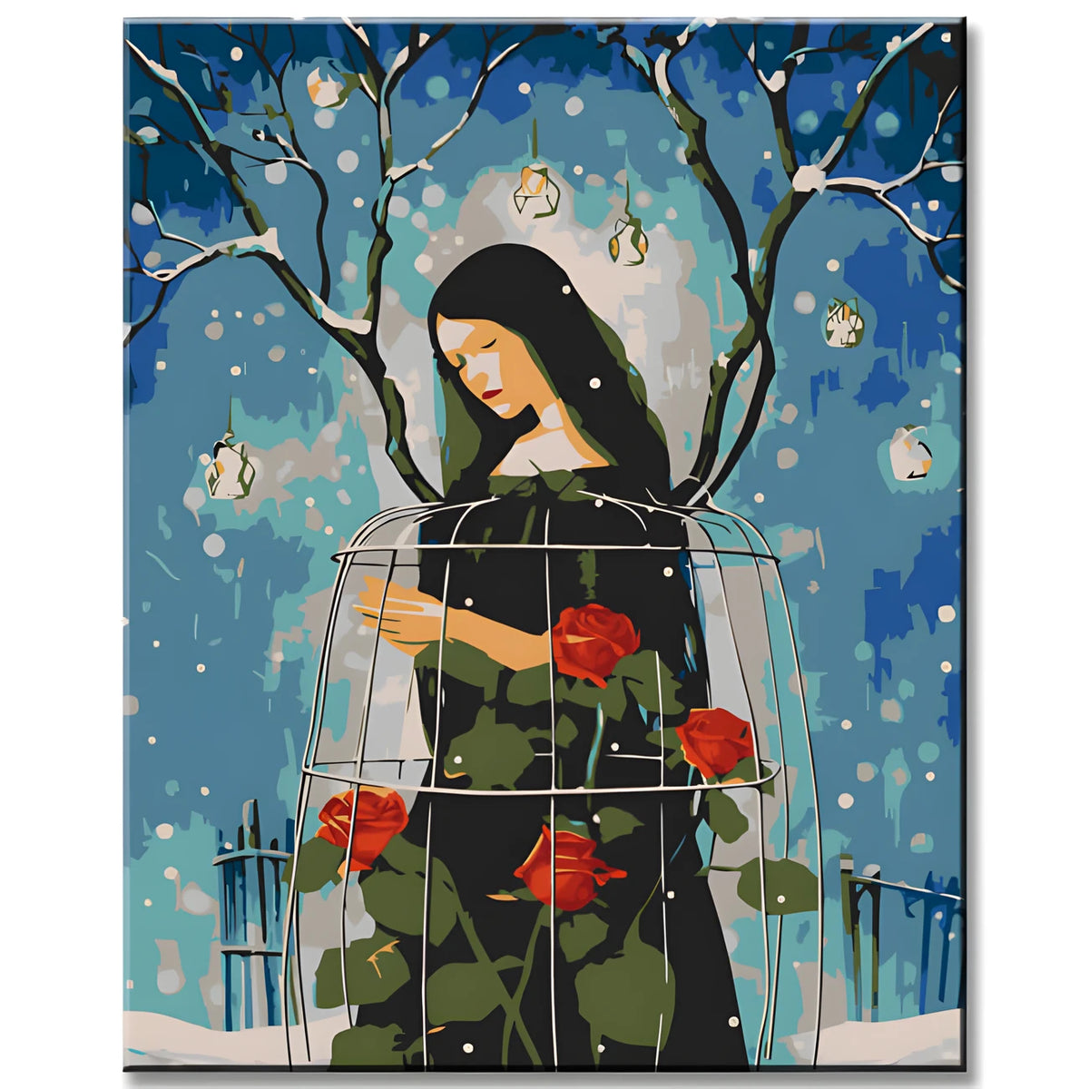 Paint by Numbers Woman in a Cage with Roses