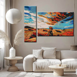 Paint-by-numbers abstract desert mountain landscape, 2-panel