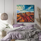 Painting by numbers woman in red dress in desert