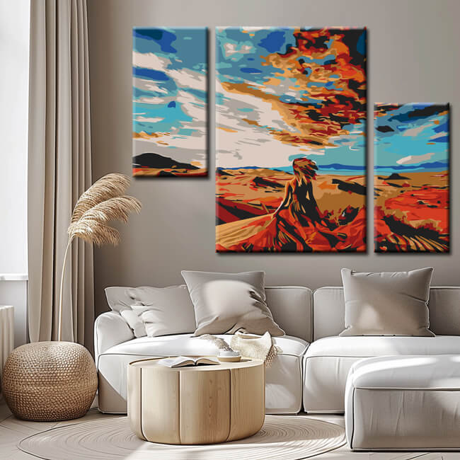 Paint by Numbers Mountain Desert Painting - 3-Panel
