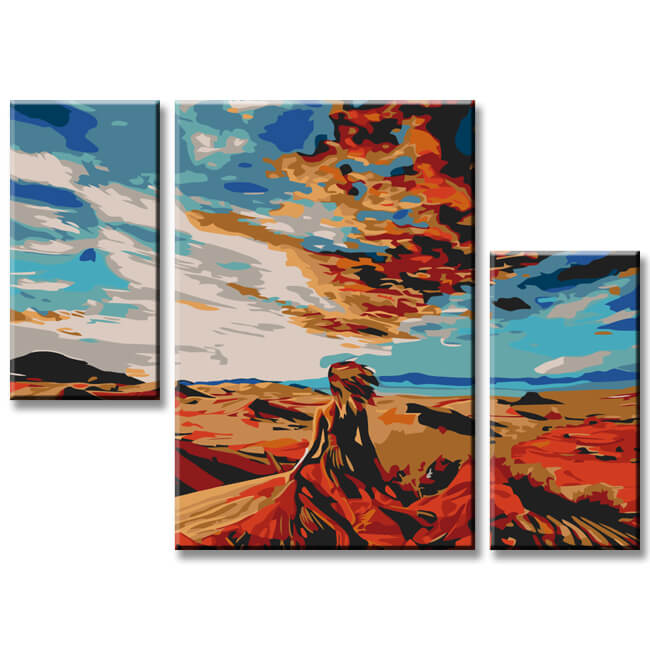 Paint by Numbers Mountain Desert Painting - 3-Panel