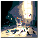 Paint by Numbers Abstract Empty Chair by the Window with Birds