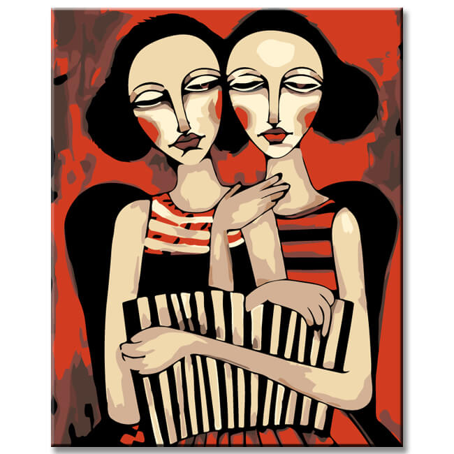 Painting by Numbers Abstract Art Circus of 2 Women I