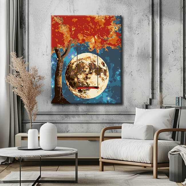 Painting by numbers Abstract swing in golden moonlight