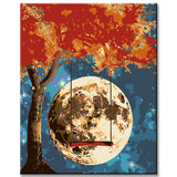 Painting by numbers Abstract swing in golden moonlight