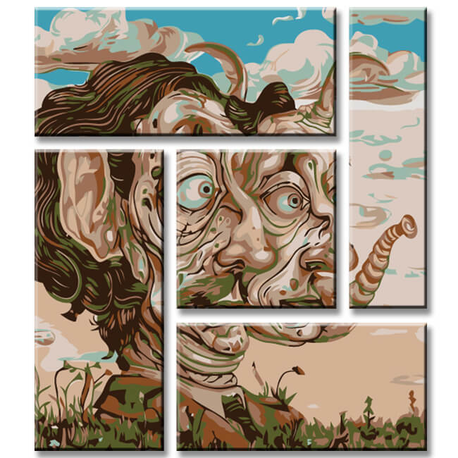 Painting by Numbers Surrealism Head 5-Panel
