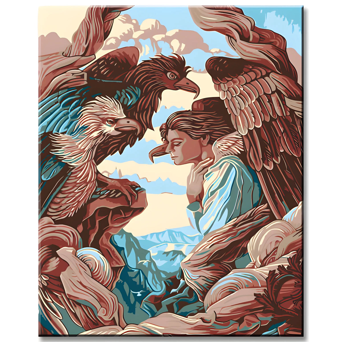 Paint by Numbers Abstract Eagle and Woman in the Mountains
