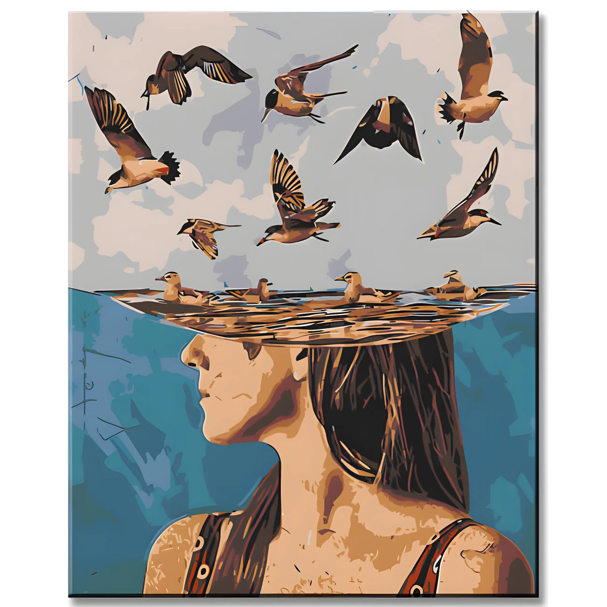 Paint by Numbers Modern Art Bathing with Birds