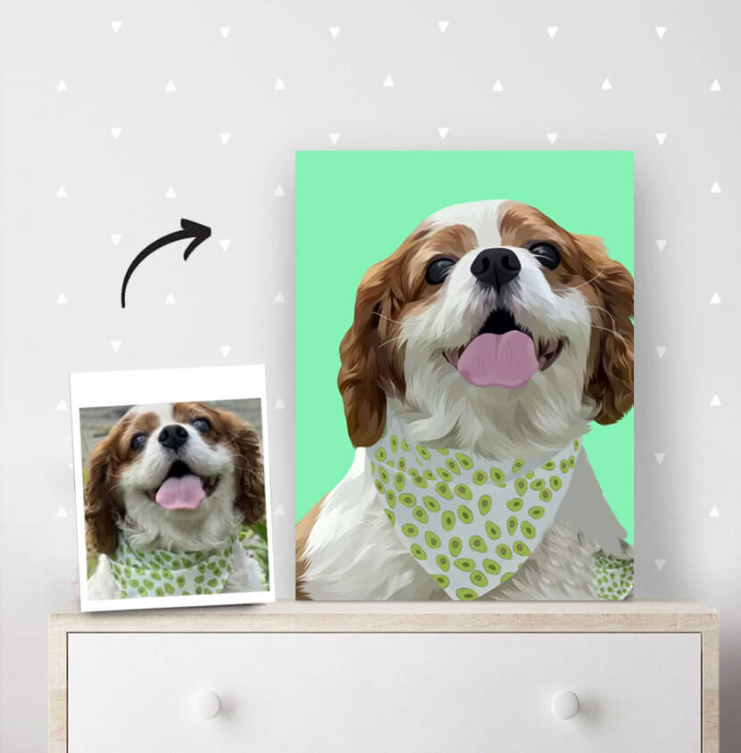 Portrait printed on canvas in vector graphic style