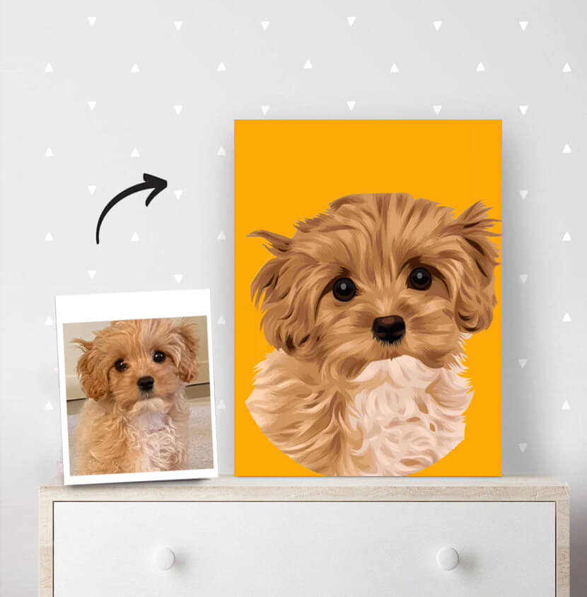 Portrait printed on canvas in vector graphic style