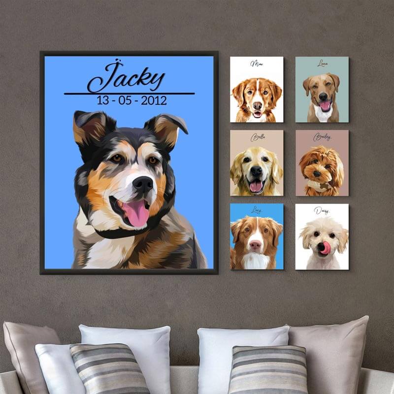 Portrait printed on canvas in vector graphic style