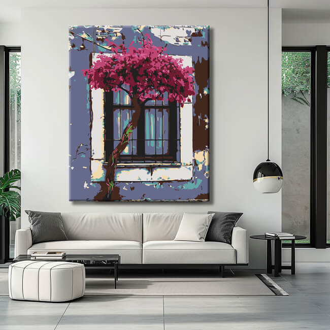Painting by Numbers Tree in Front of the Window Purple Pop Color Pop