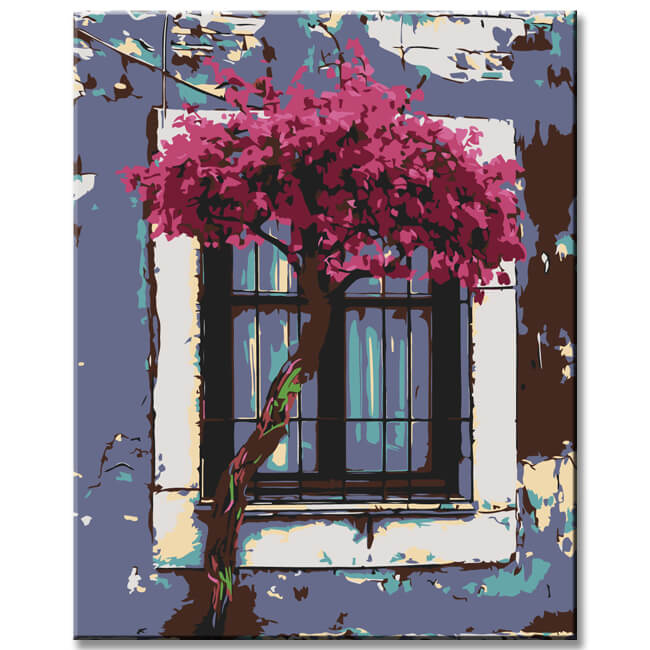 Painting by Numbers Tree in Front of the Window Purple Pop Color Pop