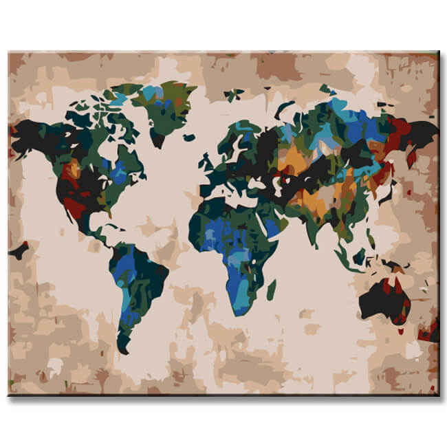 Painting by numbers world map motif