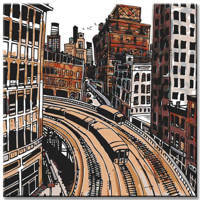 Painting by numbers trains in the city