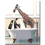 Painting by Numbers Penguins and Giraffe in The Bathtub